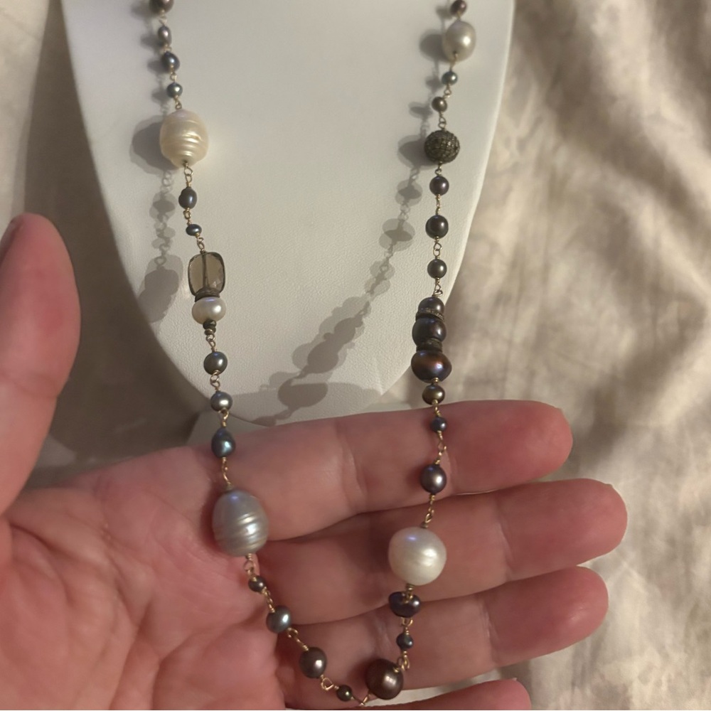 Fine Mixed Pearl Necklace|Baroque Pearls | Black Diamond | One Of A Kind - Picture 7 of 7